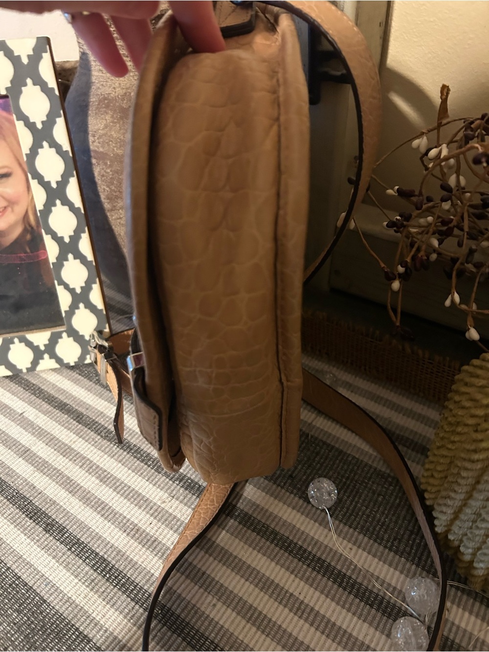 Michael Kors Croc-Embossed Saddle Crossbody in Camel - Picture 5 of 5